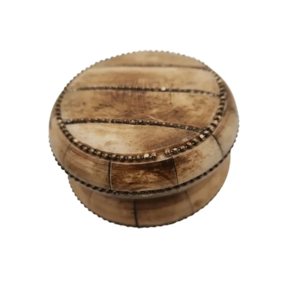 Handcrafted Wooden Trinket Box with Beaded Accent